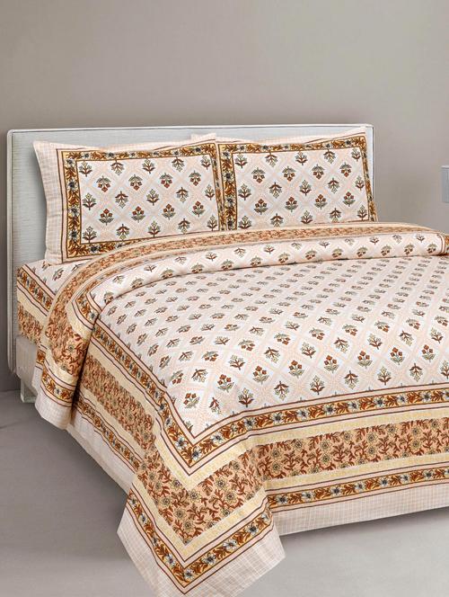 texstylehome pure cotton 90x108 inches jaipuri print double bedsheet with 2 pillow cover - 18432639 - Very Small Image - 1