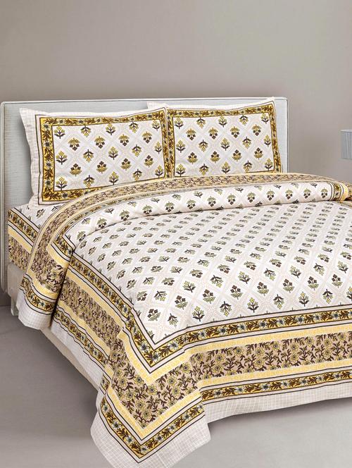 texstylehome pure cotton 90x108 inches jaipuri print double bedsheet with 2 pillow cover - 18432640 - Very Small Image - 1