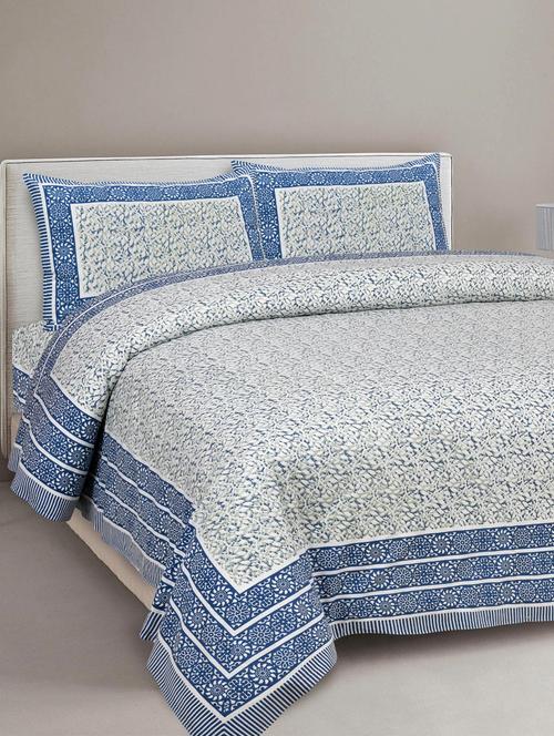 texstylehome pure cotton 90x108 inches jaipuri print double bedsheet with 2 pillow cover - 18432642 - Very Small Image - 1