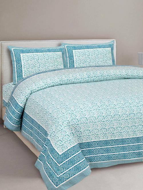 texstylehome pure cotton 90x108 inches jaipuri print double bedsheet with 2 pillow cover - 18432645 - Very Small Image - 1