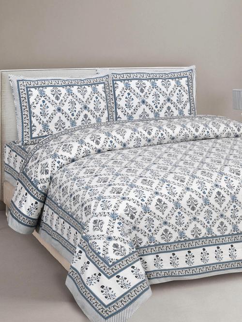 texstylehome pure cotton 90x108 inches jaipuri print double bedsheet with 2 pillow cover - 18432646 - Very Small Image - 1