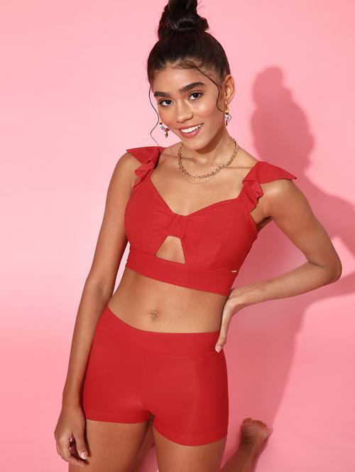 red solid bralette and panty set - 18434282 - Very Small Image - 1
