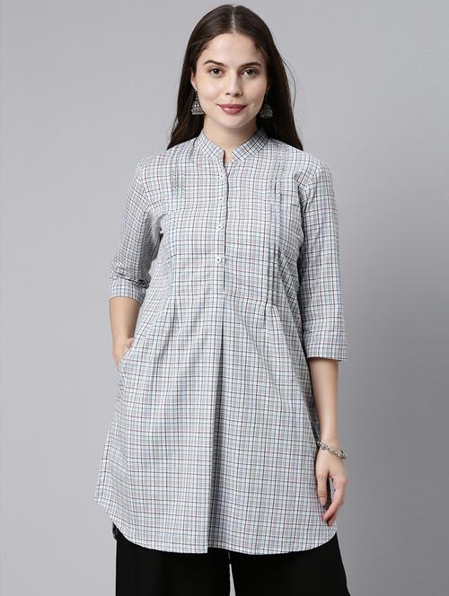 checked high-low kurti - 18434596 - Very Small Image - 1