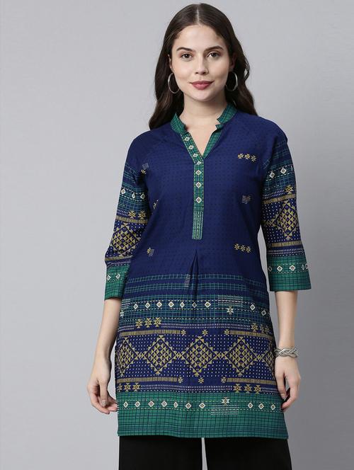 navy blue printed straight kurti - 18434601 - Very Small Image - 1