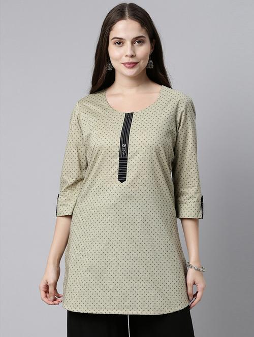 olive printed a-line kurti - 18434612 - Very Small Image - 1