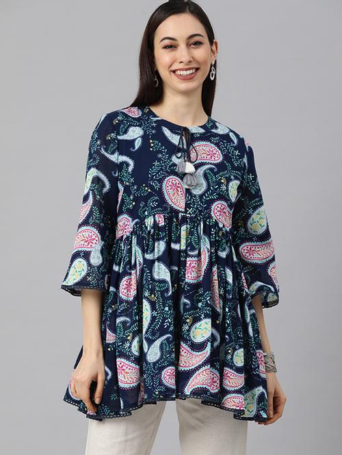 indigo paisley flared kurti - 18434626 - Very Small Image - 1