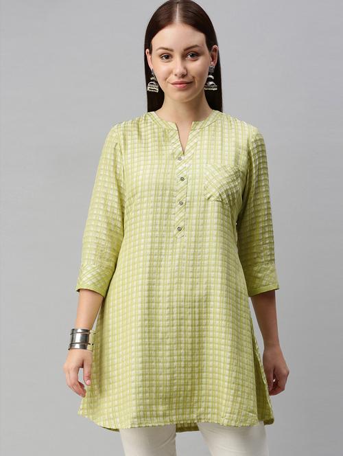 lime checked a-line kurti - 18434638 - Very Small Image - 1