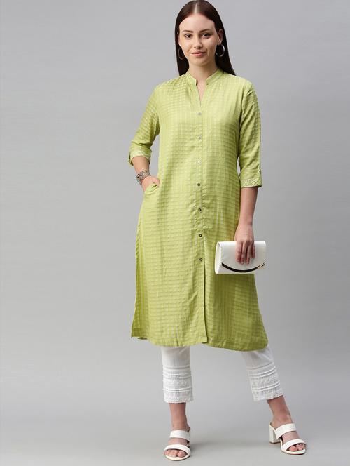 lime checked a-line kurta - 18434679 - Very Small Image - 1