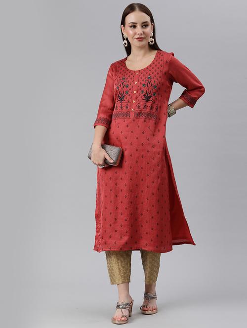 red motifs straight kurta - 18434686 - Very Small Image - 1