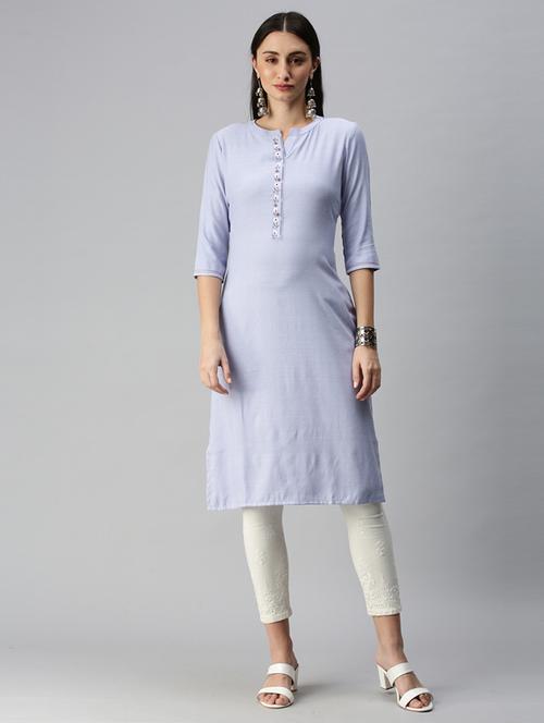 light blue embroidered straight kurta - 18434715 - Very Small Image - 1