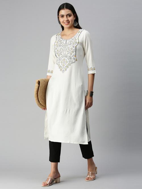 off-white printed straight kurta - 18434740 - Very Small Image - 1