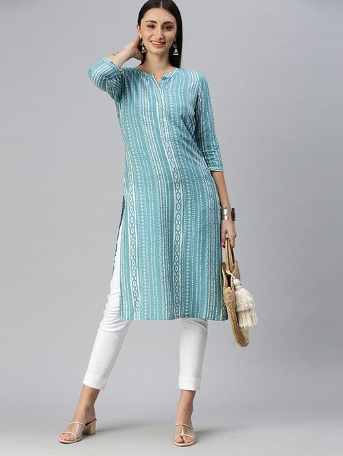 light blue printed straight kurta - 18434741 - Very Small Image - 1