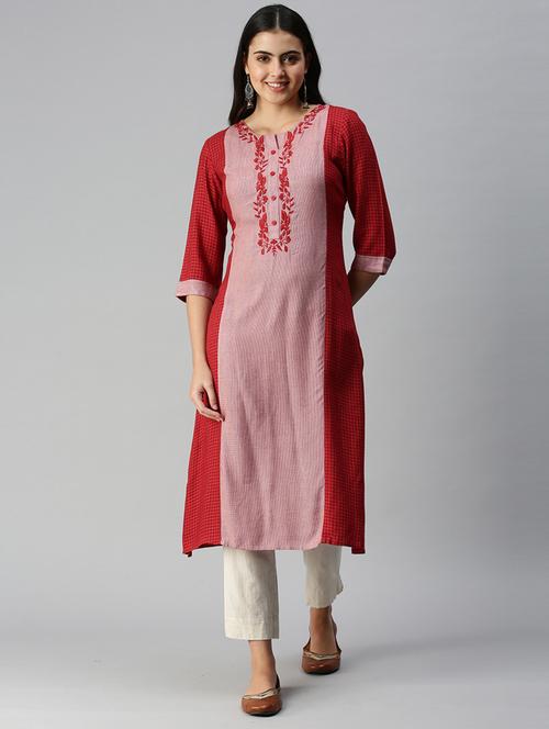 checked a-line kurta - 18434745 - Very Small Image - 1