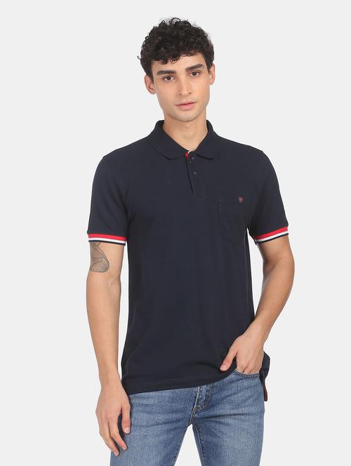 navy-blue solid polo t-shirt - 18434828 - Very Small Image - 1