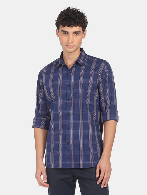 navy-blue cotton casual shirt - 18435046 - Very Small Image - 1