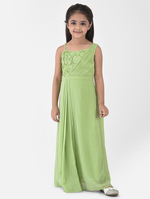 girls green embroidered draped saree gown - 18435156 - Very Small Image - 1