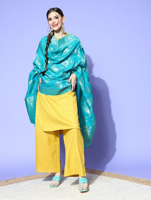 turquoise silk dupatta - 18435366 - Very Small Image - 1