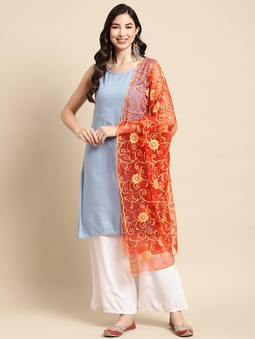 orange net dupatta - 18435423 - Very Small Image - 1