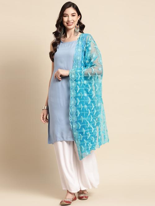 turquoise net dupatta - 18435439 - Very Small Image - 1