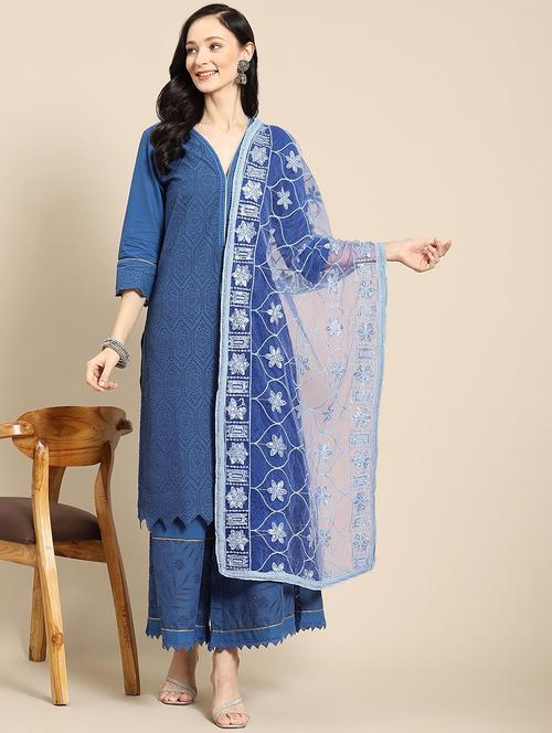indigo net dupatta - 18435451 - Very Small Image - 1
