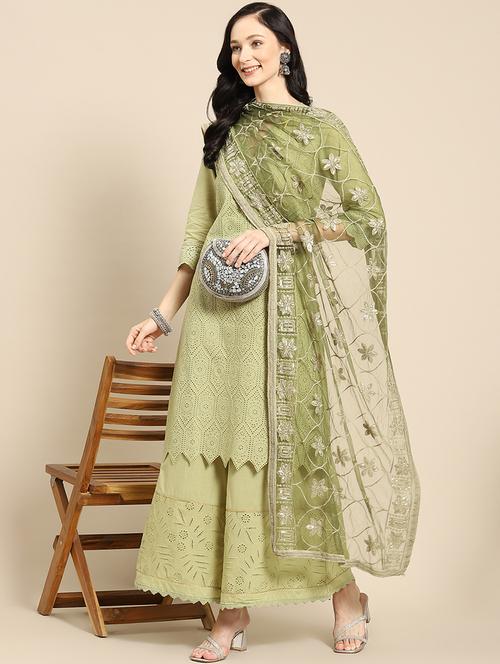 green net dupatta - 18435463 - Very Small Image - 1