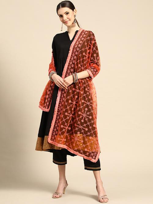 peach net dupatta - 18435472 - Very Small Image - 1