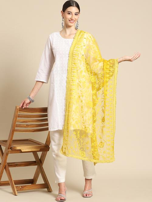 mustard net dupatta - 18435499 - Very Small Image - 1