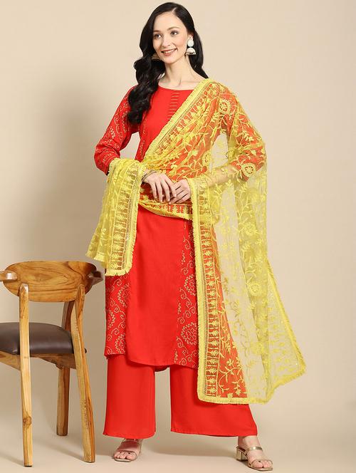 yellow net dupatta - 18435502 - Very Small Image - 1