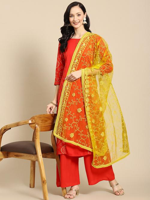 yellow net dupatta - 18435550 - Very Small Image - 1
