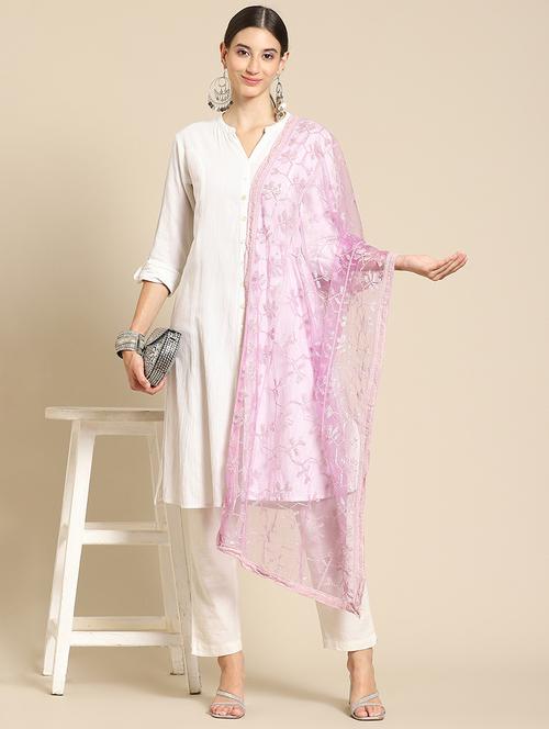 tonal embroidered chikankari net dupatta - 18435583 - Very Small Image - 1