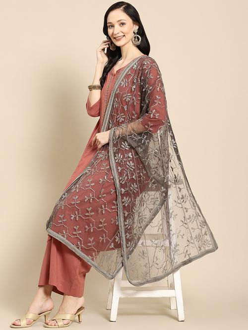 tonal embroidered chikankari net dupatta - 18435585 - Very Small Image - 1