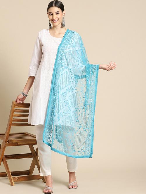 tonal embroidered chikankari net dupatta - 18435592 - Very Small Image - 1