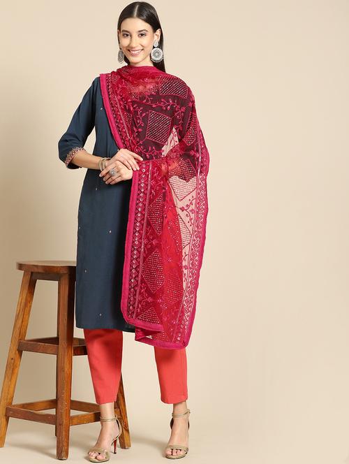 tonal embroidered chikankari net dupatta - 18435595 - Very Small Image - 1