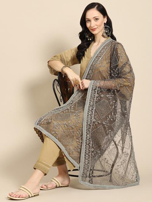 tonal embroidered chikankari net dupatta - 18435600 - Very Small Image - 1
