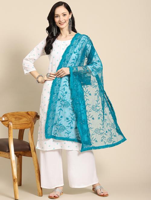 tonal embroidered chikankari net dupatta - 18435610 - Very Small Image - 1