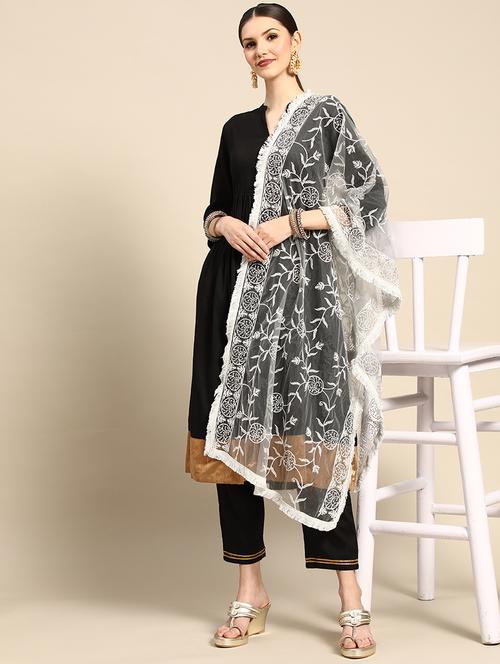 tonal embroidered chikankari net dupatta - 18435612 - Very Small Image - 1