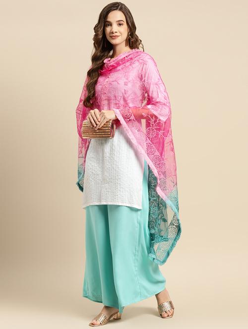 tonal embroidered chikankari net dupatta - 18435618 - Very Small Image - 1