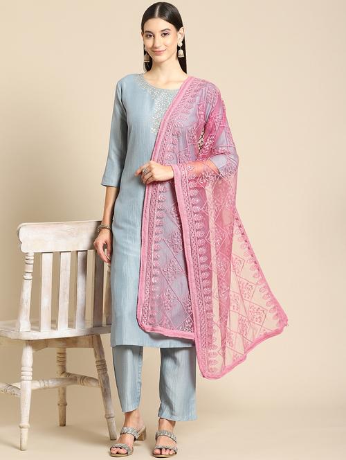 tonal embroidered chikankari net dupatta - 18435639 - Very Small Image - 1