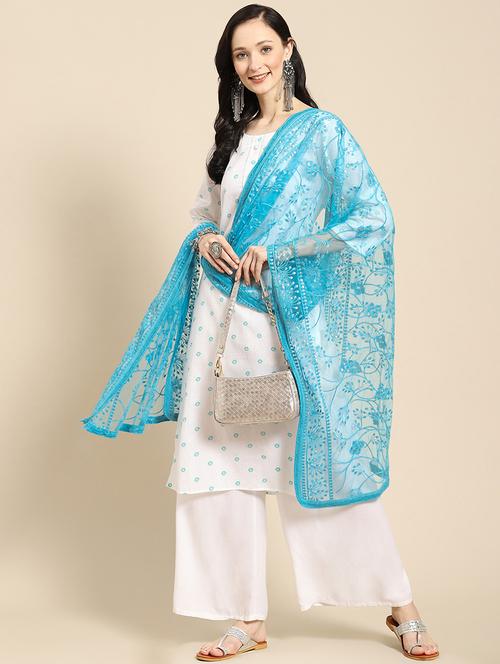 tonal embroidered chikankari net dupatta - 18435647 - Very Small Image - 1