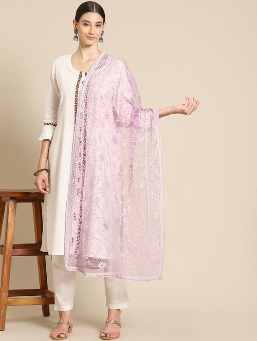 tonal embroidered chikankari net dupatta - 18435651 - Very Small Image - 1