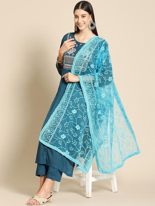 tonal embroidered chikankari net dupatta - 18435653 - Very Small Image - 1