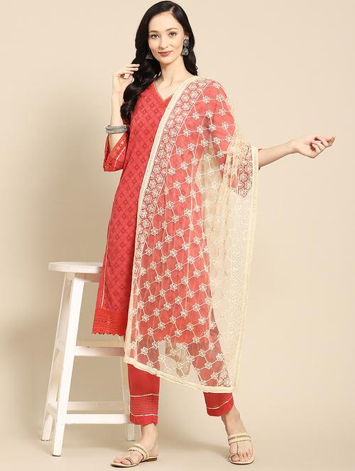 tonal embroidered chikankari net dupatta - 18435658 - Very Small Image - 1
