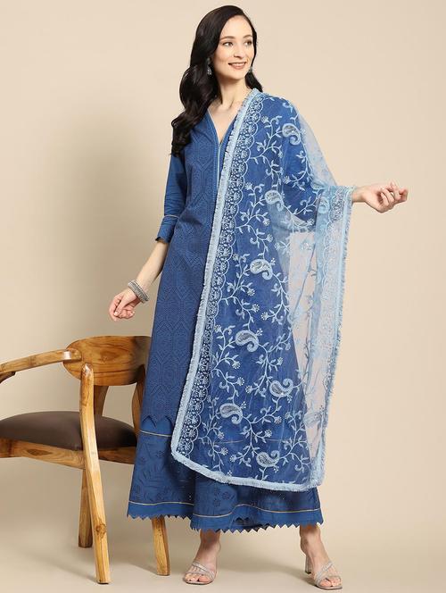 blue net dupatta - 18435697 - Very Small Image - 1