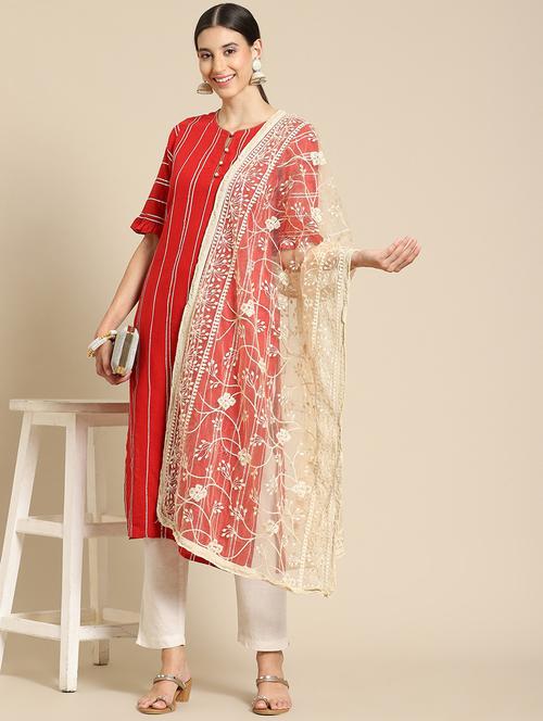 beige net dupatta - 18435739 - Very Small Image - 1