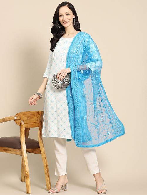 turquoise net dupatta - 18435749 - Very Small Image - 1