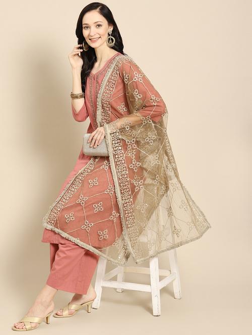 brown net dupatta - 18435753 - Very Small Image - 1