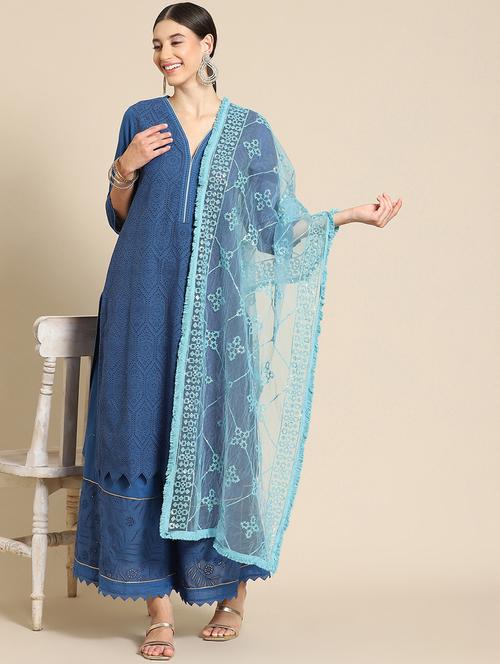turquoise net dupatta - 18435760 - Very Small Image - 1