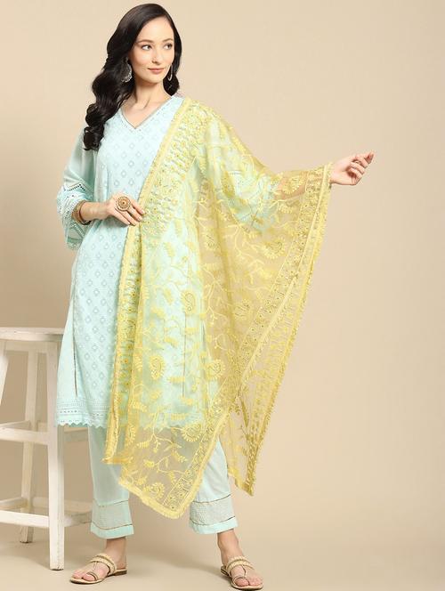 yellow net dupatta - 18435772 - Very Small Image - 1