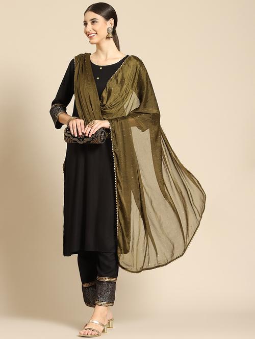 olive silk dupatta - 18435802 - Very Small Image - 1