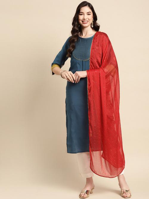 red silk dupatta - 18435807 - Very Small Image - 1
